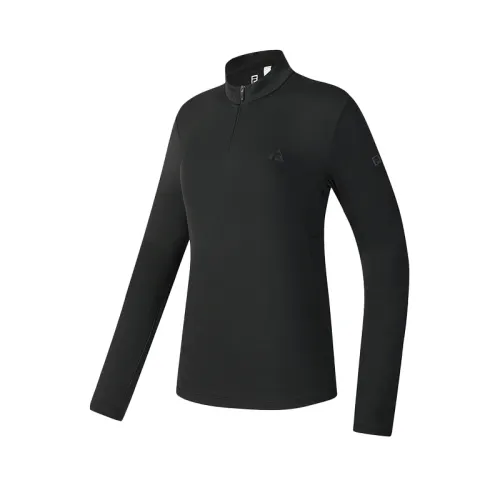 FILA Explorer T Shirts Women's Pitch Black Stand Collar Moderate Nipped In Waist