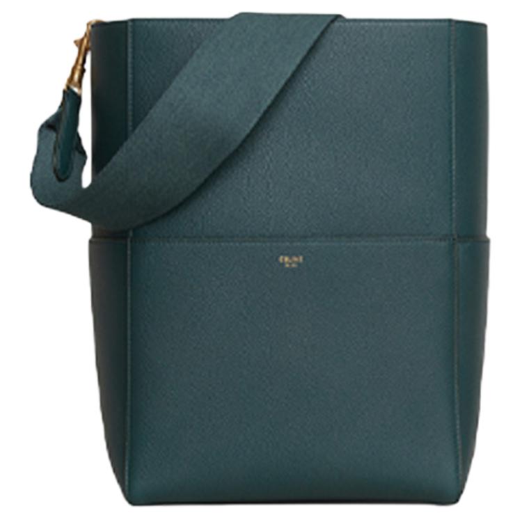 CELINE Sangle Cow Leather Bucket Bag, Portable Crossbody Bag, Shoulder Bag Large Women's Amazon Green