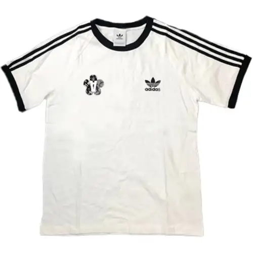 Adidas Originals Stripes Letter Logo Print American Vintage Crew Neck Short Sleeved T Shirts Unisex White