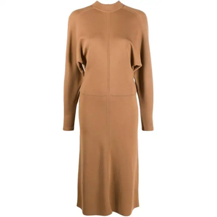 SAINT LAURENT Long Sleeved Dresses Women's Brown Crew Neck Moderate