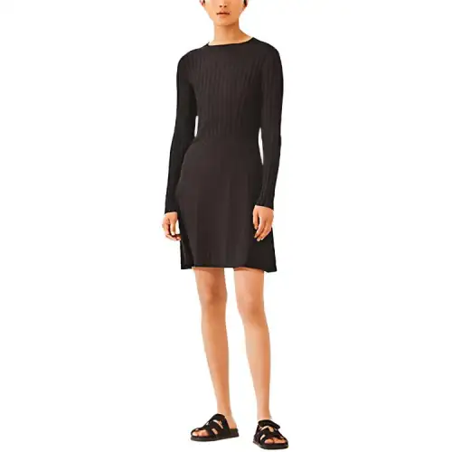HERMES Long Sleeved Dresses Women's Black Crew Neck Moderate