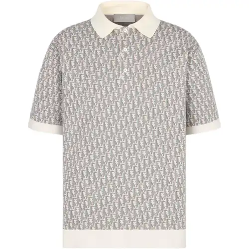DIOR Polo Shirts Men's Gray Polo Collar Moderate Straight Fit