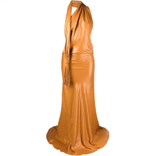 Bottega Veneta Evening Dresses Women's Gold Long Halter Neck