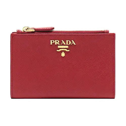 PRADA Minimalist Fashion Leather Wallet Women's Red