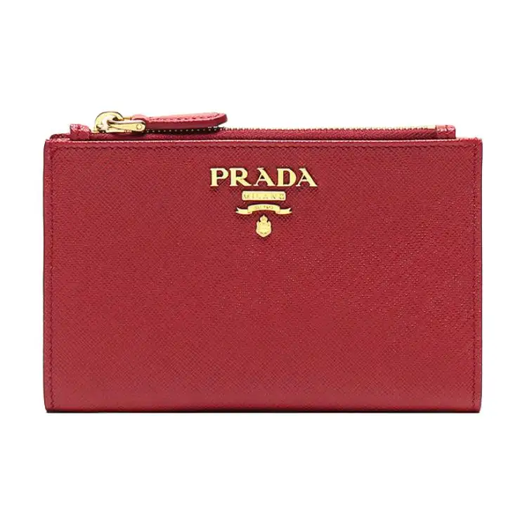 PRADA Minimalist Fashion Leather Wallet Women's Red