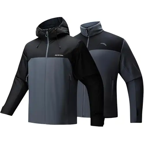 Anta Waterproof, Windproof, Breathable, And Abrasion Resistant Windbreaker Jacket Men's Gray/Basic Black