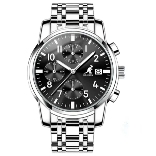 KANGOL Multifunction Three Eyes Six Hands Quartz Movement Stainless Steel Watchband Watch Men's Watches