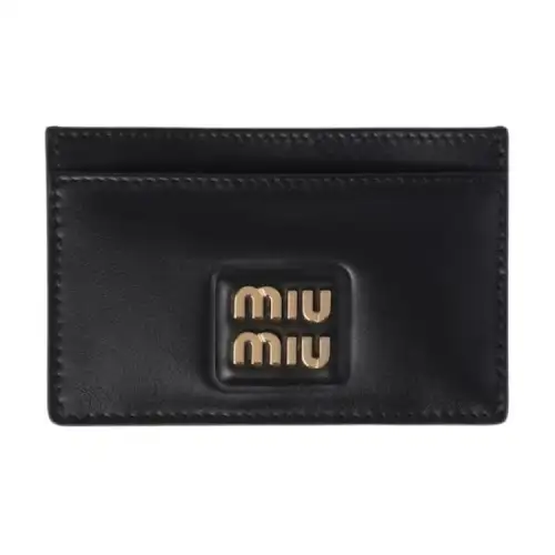 MIU MIU Leather Card Holder Card Holder Women's Black
