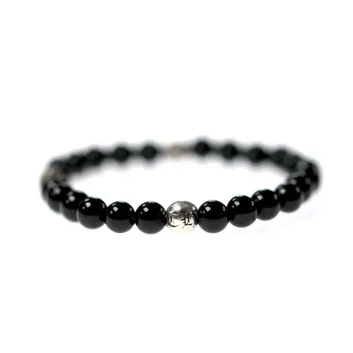 Chrome Hearts 925 Sterling Silver Obsidian Beaded Bracelets Unisex Black