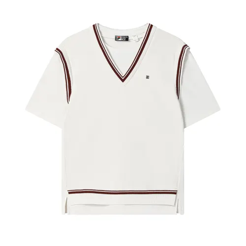 FILA WHITE T Shirts Women's Cloud White Crew Neck Moderate Mock Two Piece