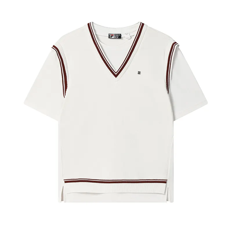 FILA WHITE T Shirts Women's Cloud White Crew Neck Moderate Mock Two Piece
