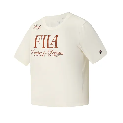 FILA Tennis T Shirts Women's Heron White Crew Neck Moderate Straight Fit
