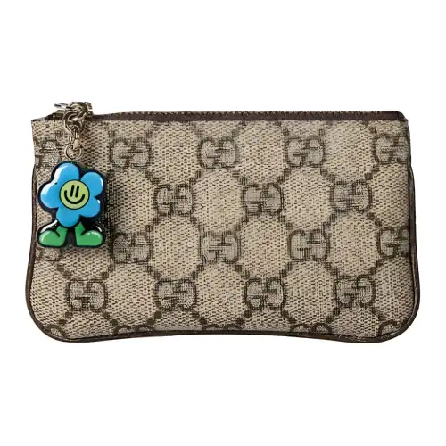 GUCCI Canvas Key Pouch Women's Beige & Ebony