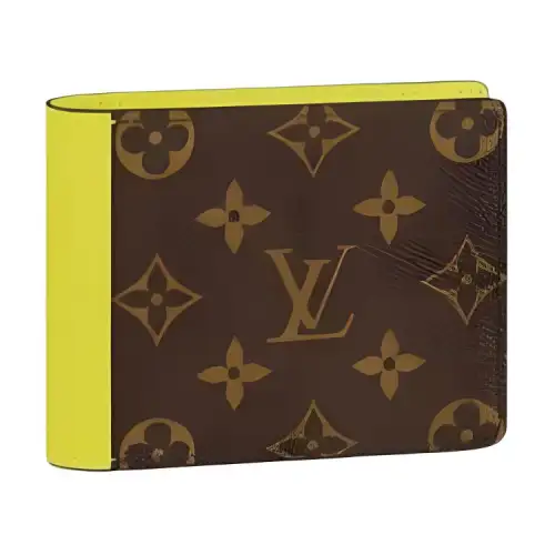 LOUIS VUITTON Coated Canvas With Leather Wallet Men's Brown & Yellow