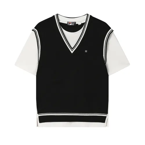 FILA WHITE T Shirts Women's Jet Black Crew Neck Moderate