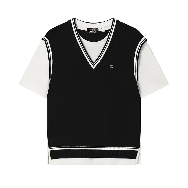 FILA WHITE T Shirts Women's Jet Black Crew Neck Moderate