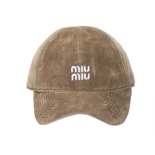 MIU MIU Miu Miu embroidered logo cotton leather velvet cap women's brown