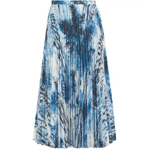 DIOR Casual Long Skirts Women's Blue Moderate Mid Length Pleated Skirt