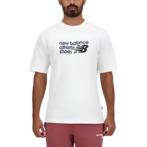 New Balance T Shirts Men's White Crew Neck Moderate Straight Fit