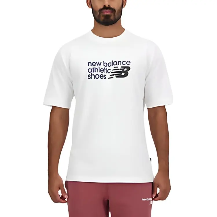 New Balance T-Shirts Men's White Crew Neck Moderate Straight Fit