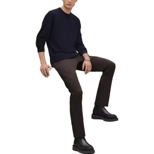 HERMES Cashmere Sweaters Men's Navy Blue Crew Neck Moderate