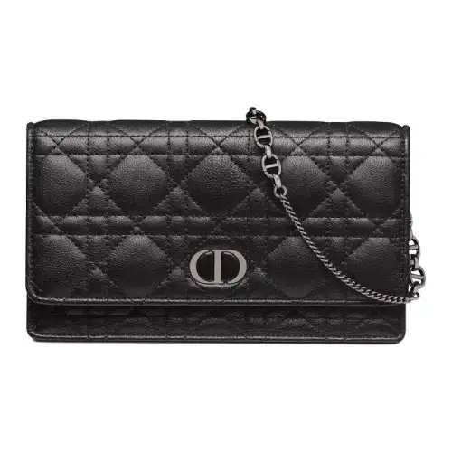 DIOR Caro Soft Cow Leather One Shoulder Crossbody Clutch Women's Black