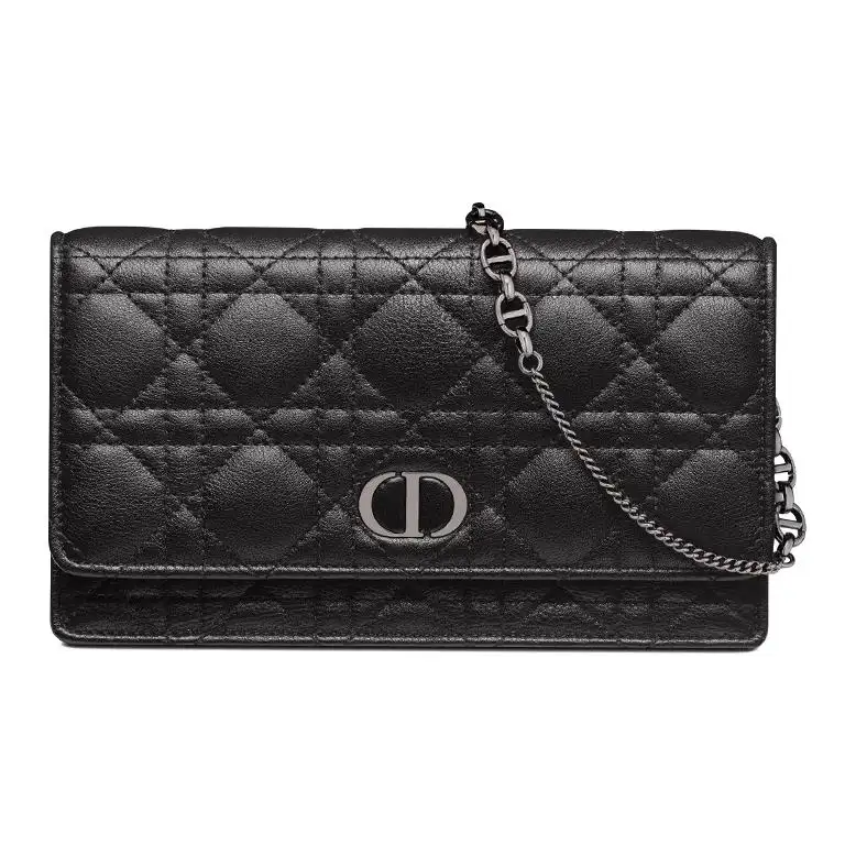 DIOR Caro Soft Cow Leather One Shoulder Crossbody Clutch Women's Black