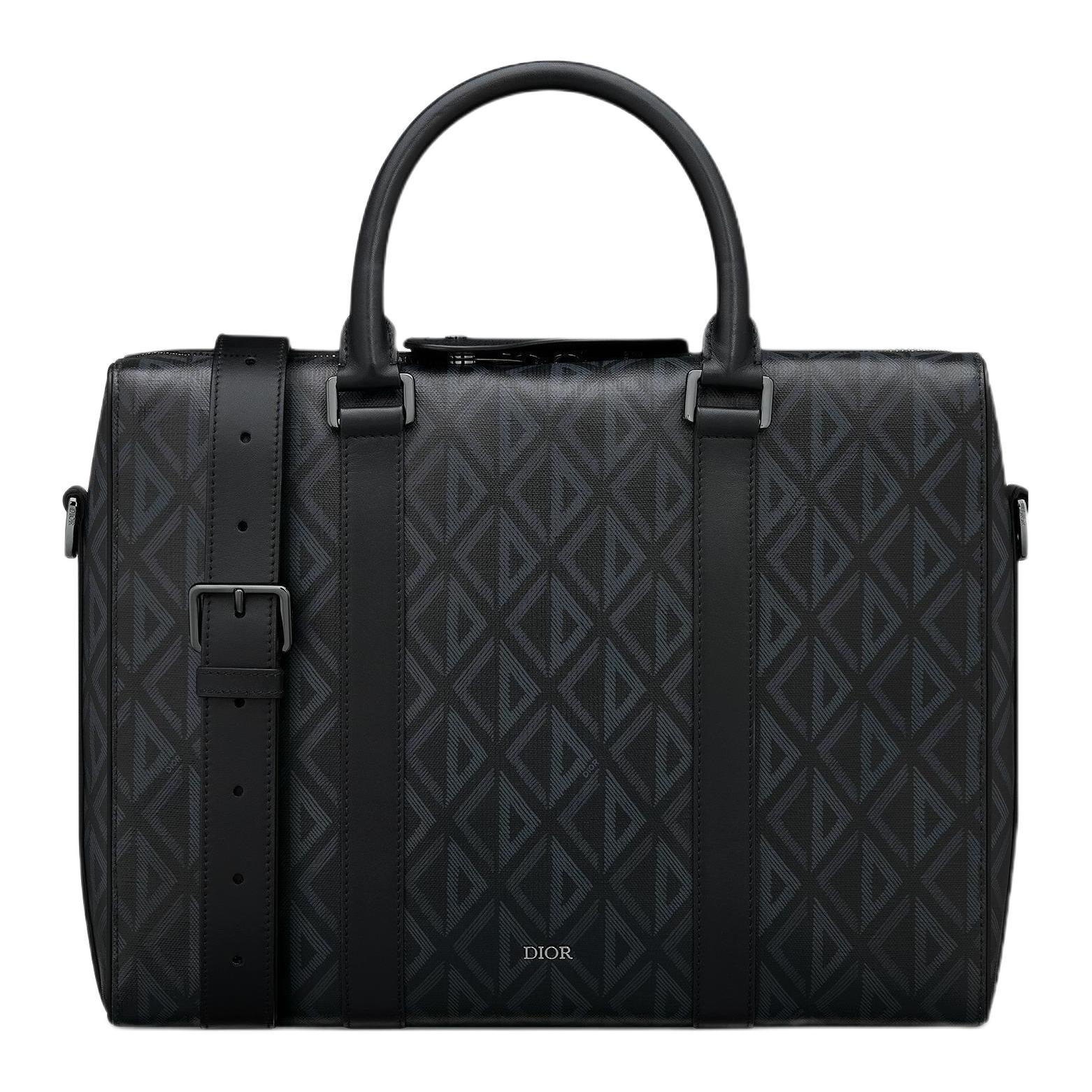 DIOR Lingot Canvas With Smooth Cow Leather Portable Crossbody One Shoulder Briefcase Men's Black