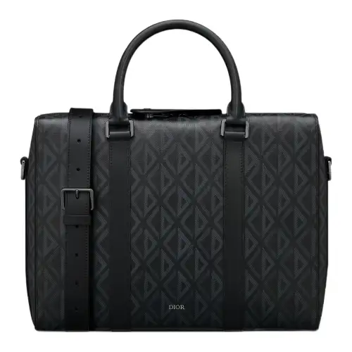 DIOR Lingot Canvas With Smooth Cow Leather Portable Crossbody One Shoulder Briefcase Men's Black