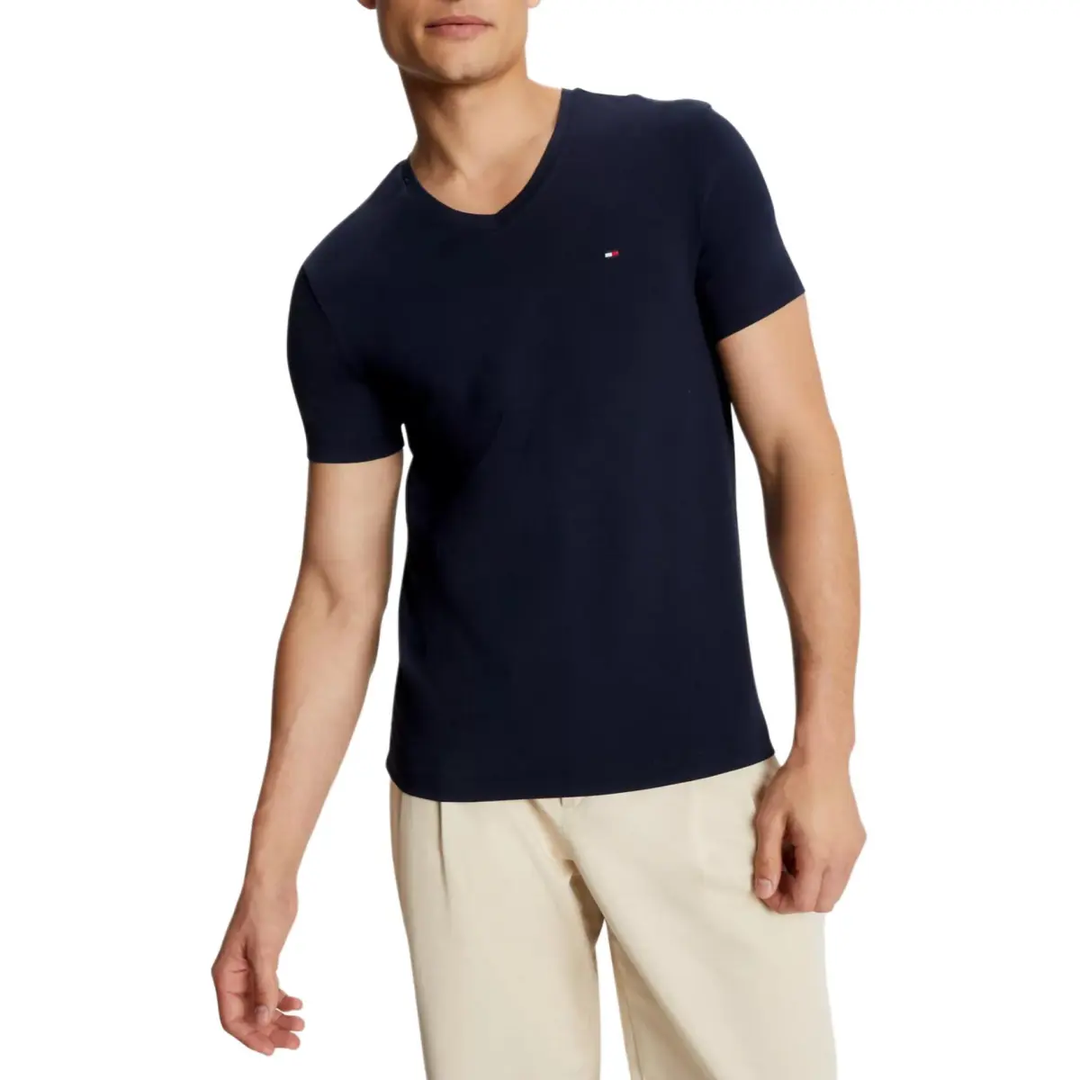 Tommy Hilfiger T-Shirts Men's Marine Blue V-neck Moderate