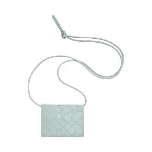 Bottega Veneta Leather Card Holder, Wallet Women's Washed Blue Green