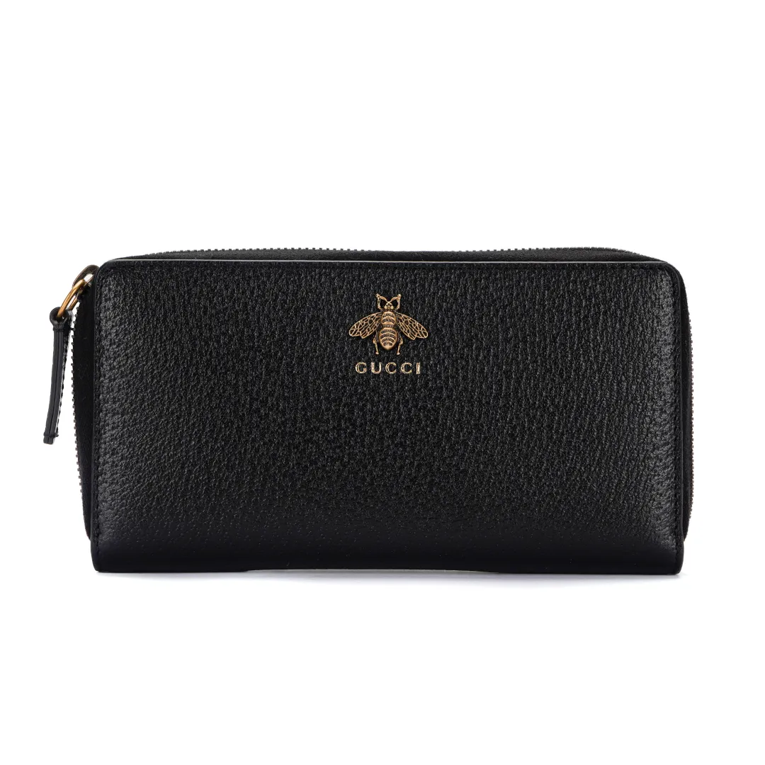 GUCCI Animalier Leather Wallet Unisex Black