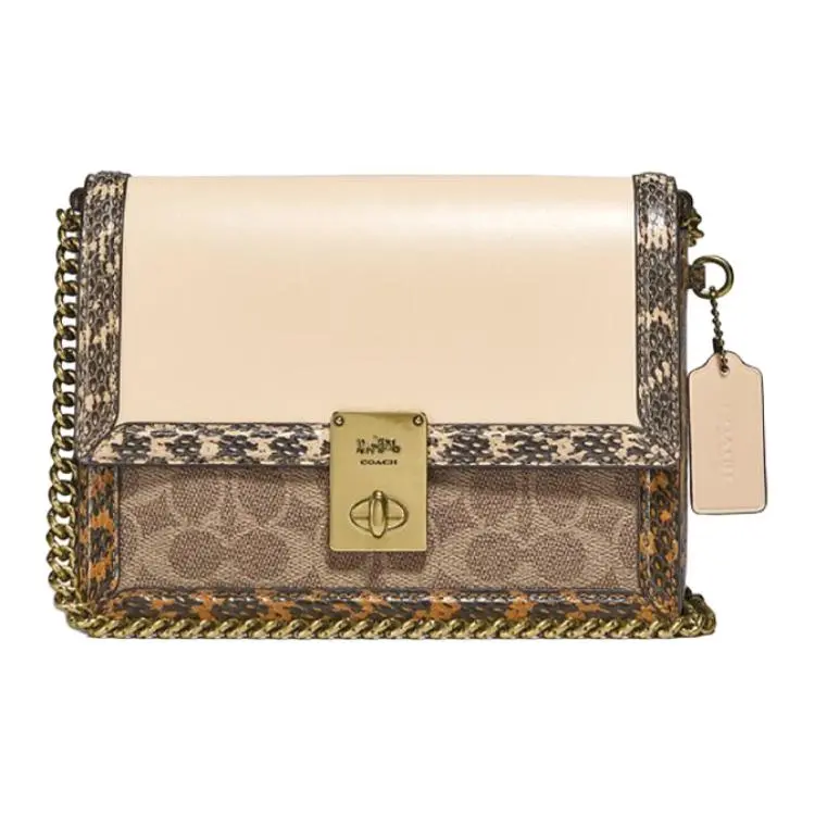 COACH Hutton Coated Canvas With Calfskin And Snake Skin Shoulder Bag, Crossbody Bag Small Women's