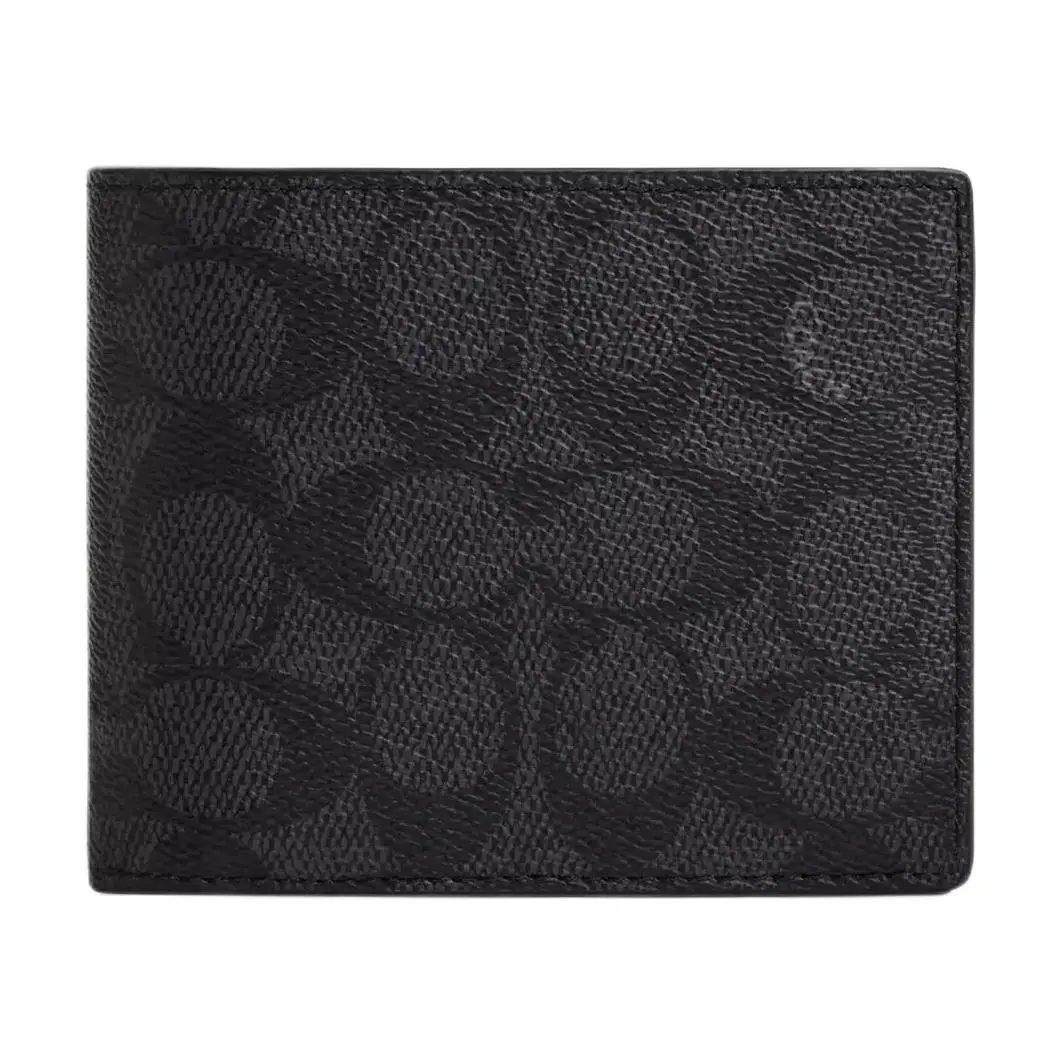 COACH SignatureCanvas Coated Canvas Wallet Women's Charcoal