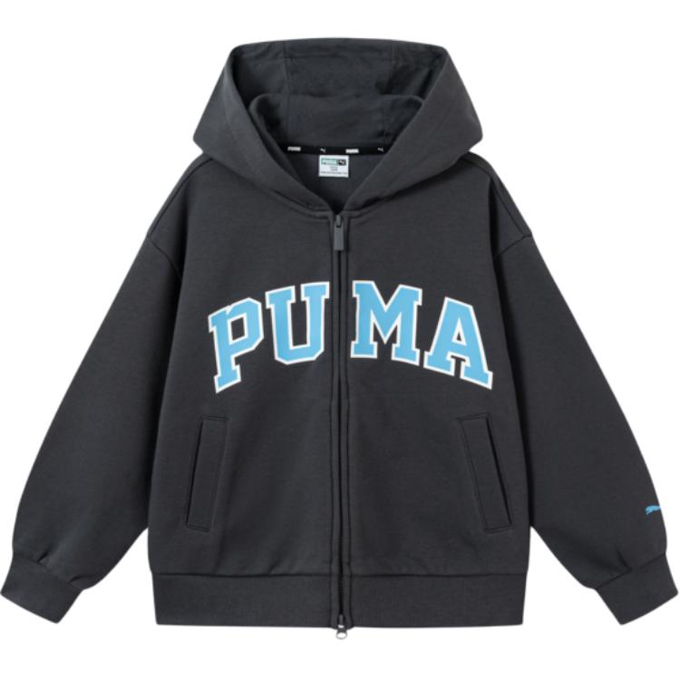 PUMA Puma jacket Sportstyle series young hooded casual retro college style letter embroidered drawstring cardigan Handsome campus trend early autumn Daily versatile simple sports silhouette Quiet black Unisex style