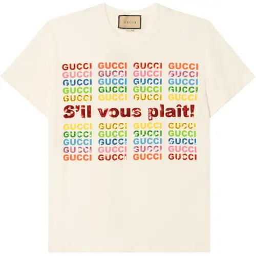 GUCCI T Shirts Women's Ecru Crew Neck Moderate Straight Fit