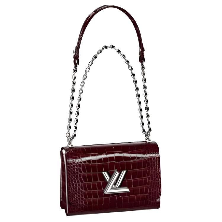 LOUIS VUITTON Twist Short Snouted Crocodile Leather Shoulder Bag, Crossbody Bag Medium Women's Burgundy