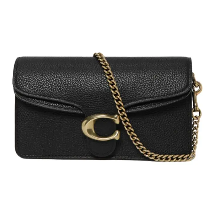 COACH Tabby Polished Pebbled Leather Shoulder Bag, Crossbody Bag Mini Women's Black