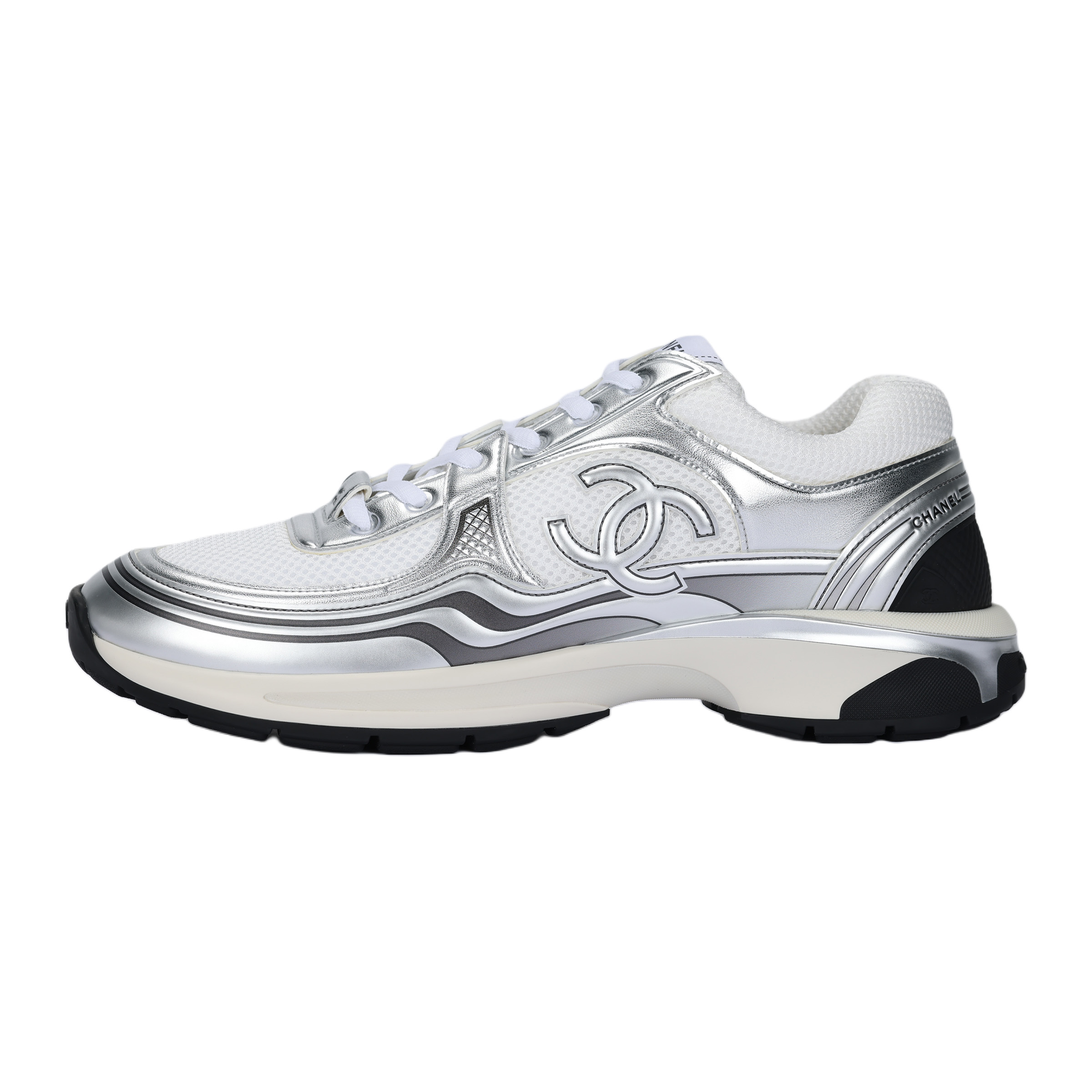 CHANEL Chanel 23C Ранняя весна, тканевая кожаная эмблема стандартный Легкий и удобный нескользящие Износостойкий низкий срок службы для отдыха обувь мужской стиль белый серебряный