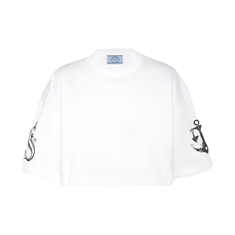 Женская футболка Prada Cropped Print (белая)