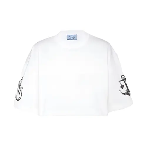 PRADA Crop Tops Women's White Crew Neck Moderate