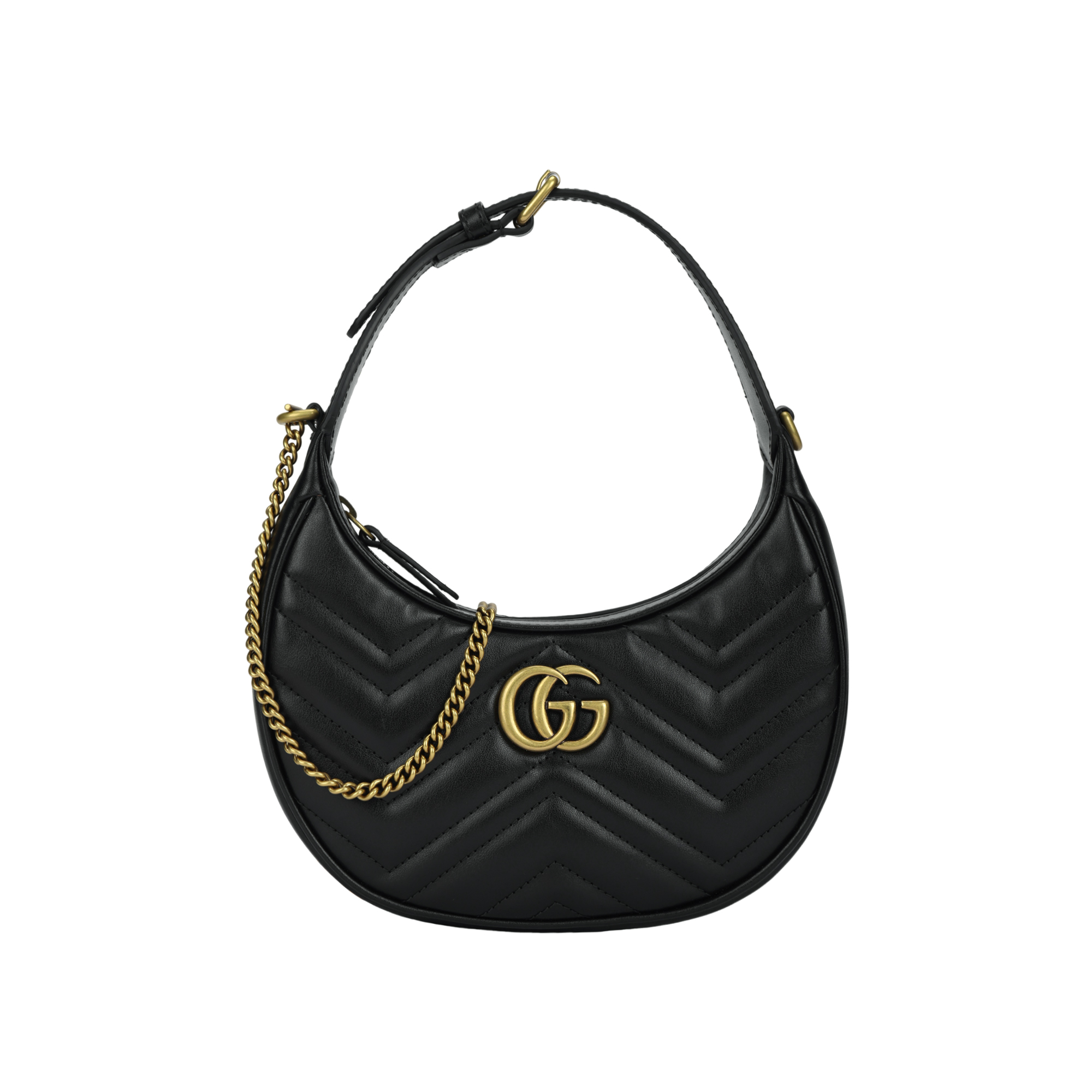 GUCCI Gucci GG Marmont золотой Потертая кожаная цепочка с двойной буквой G полосатый Рюкзаки V-образная стеганая кожа пол месяца пакет подмышка низ пакет портативный пакет один плечо пакет Мини женский черный
