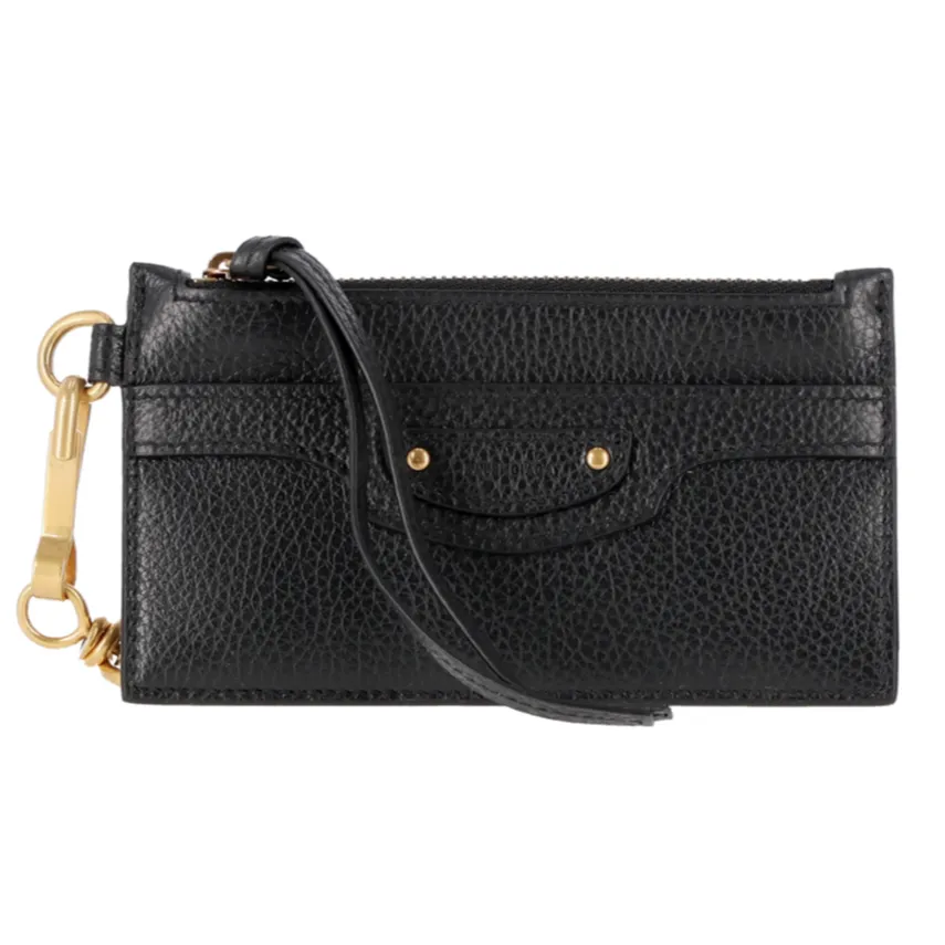 Balenciaga Cow Leather Key Ring Card Holder Women's Black
