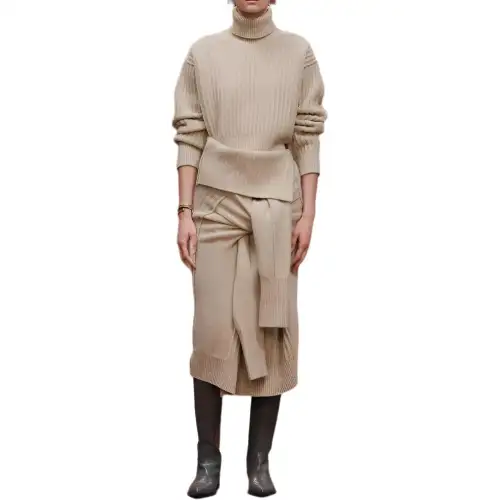 HERMES Sweaters Women's Beige Turtleneck Moderate Other