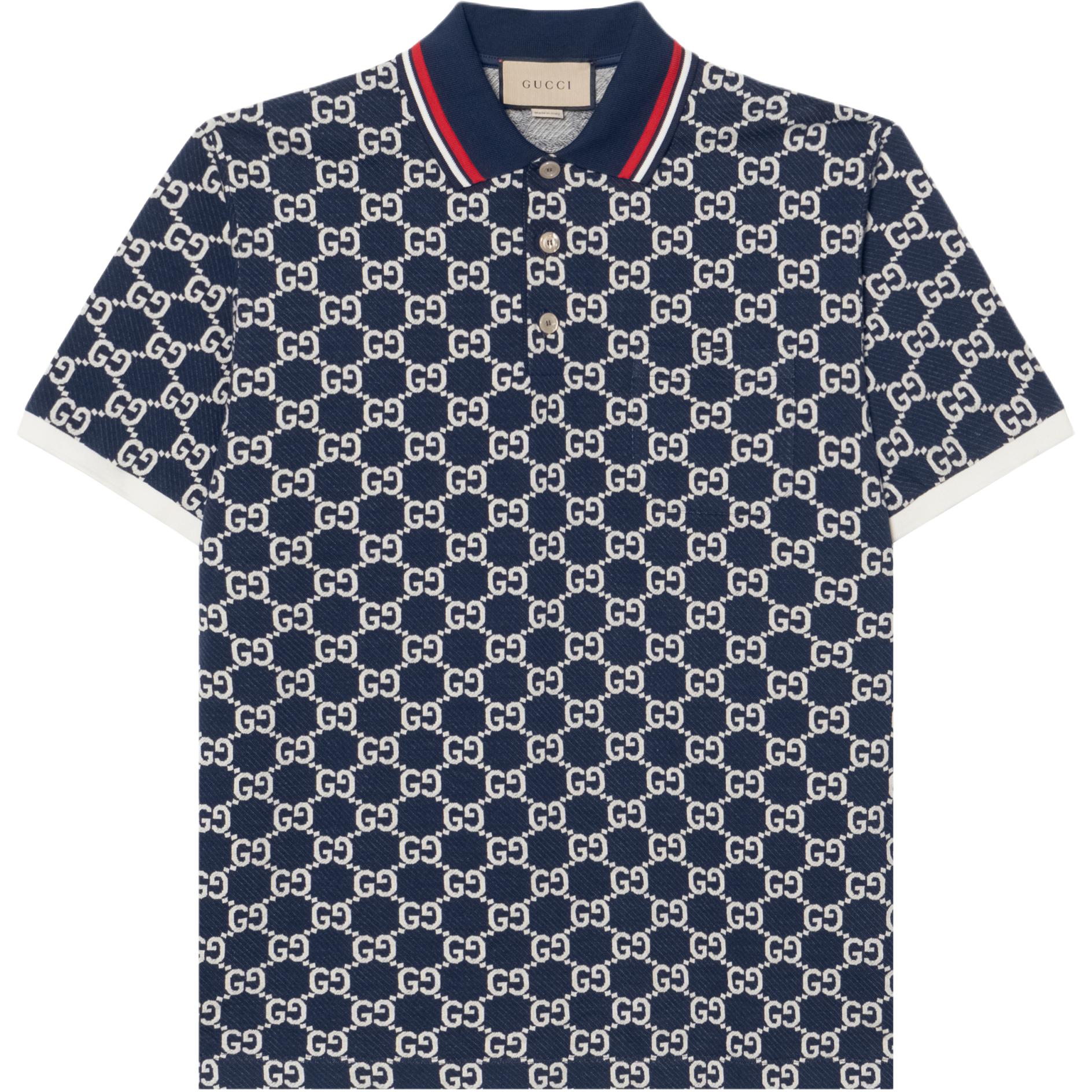 GUCCI GG Jacquard Jersey Polo Shirt Blue
