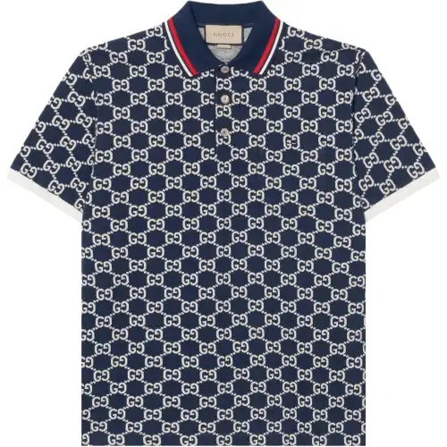GUCCI GG Jacquard Jersey Polo Shirt Blue