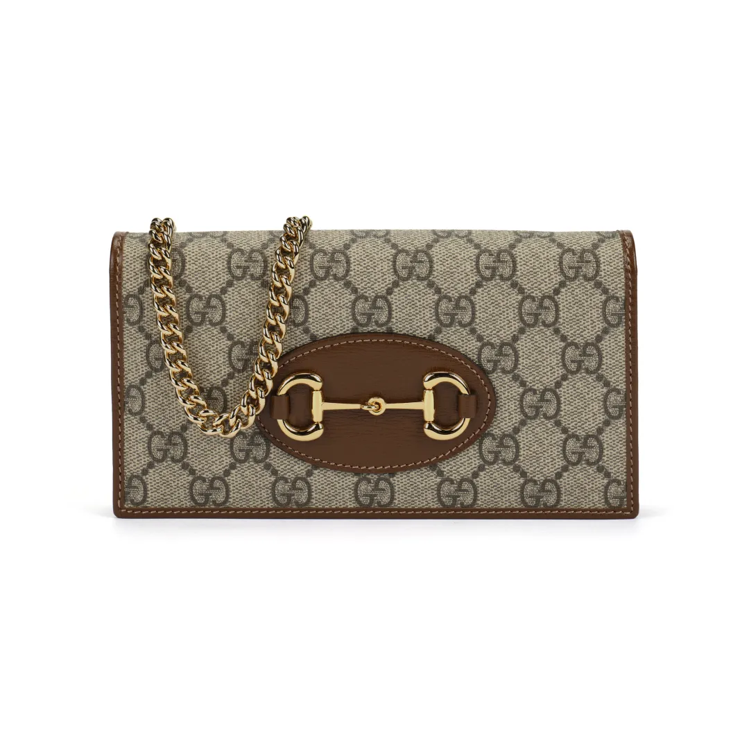 GUCCI Horsebit 1955 Canvas With Leather Shoulder Bag, Crossbody Bag Women's Ebony & Brown