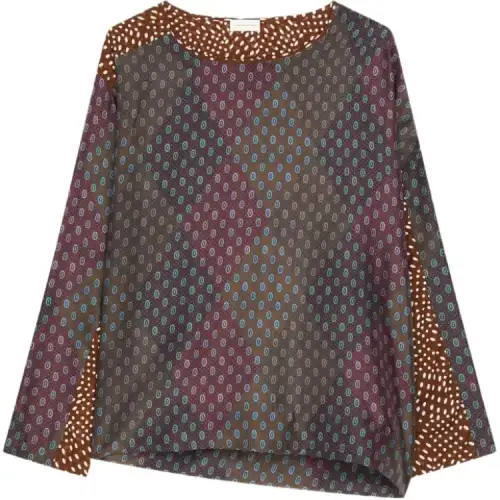 DRIES VAN NOTEN FW25 pattern patchwork geometric print long-sleeved chiffon shirt for women
