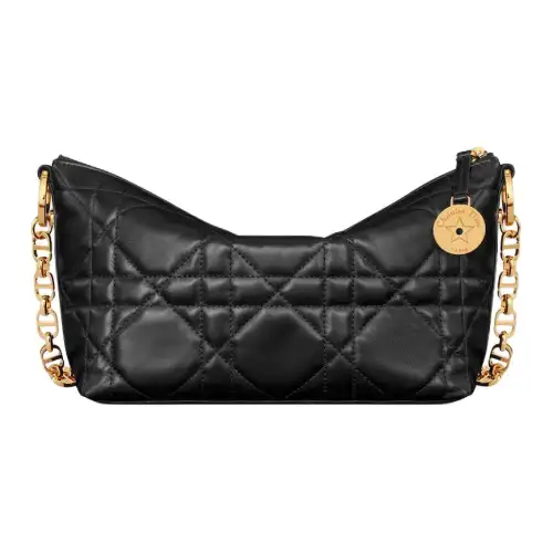 DIOR Lambskin One Shoulder Handbag Women's Black