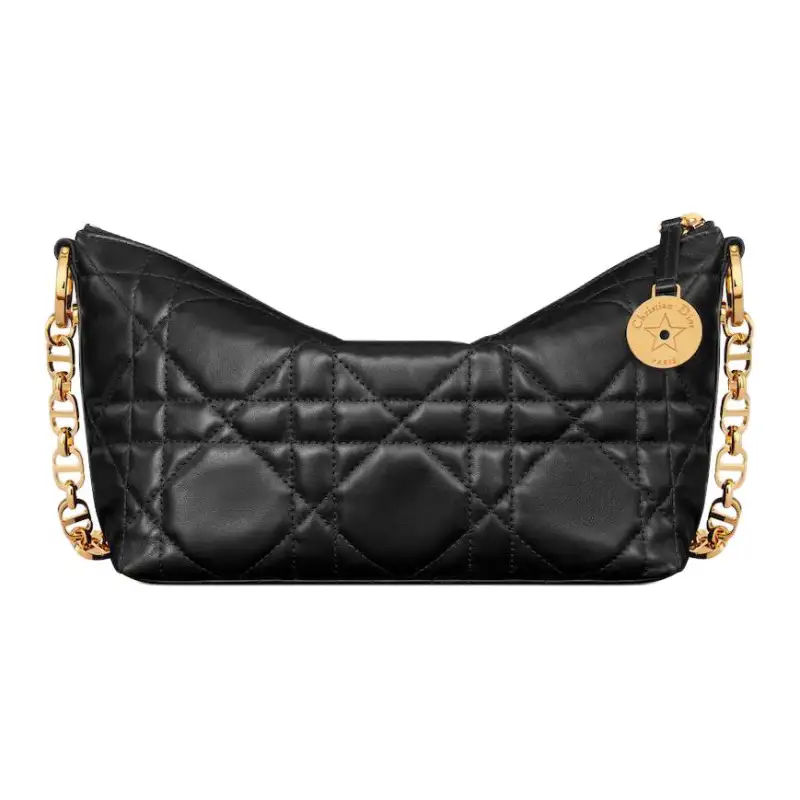 DIOR Lambskin One Shoulder Handbag Women's Black
